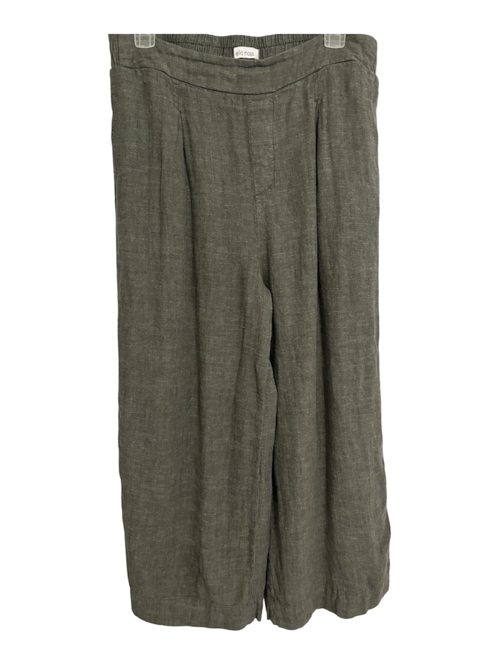 Large Ella Moss Olive Wide-Leg Linen Blend Pants Pockets